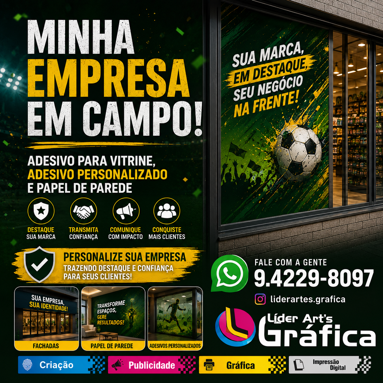 Aplicação de adesivo personalizado em vitrine para destacar uma empresa