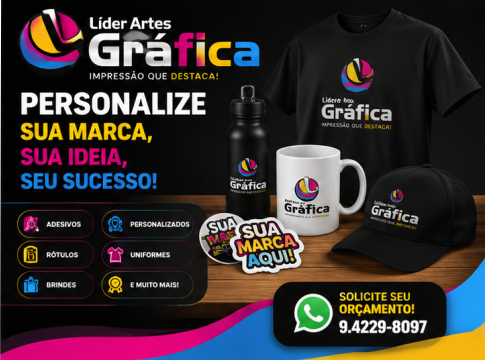 Camiseta, squeeze, caneca, boné e adesivos personalizados