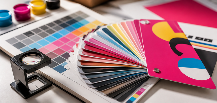 Leque de cores e materiais gráficos para comunicação visual
